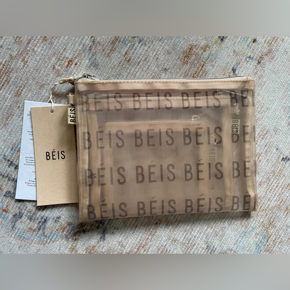 Beis Mesh Pouch Trio in Beige